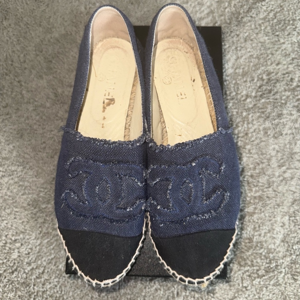 Chanel Linen Espadrilles Blue/Black | Size 39 (US 9)